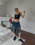 Banding Track Damage Bermuda Denim Pants