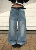 [A/M] Folder Medium Blue Wide Washing Denim Pants