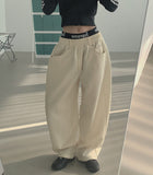 Unique Belt Loop Sweat Brushed Sagging Wide Pants