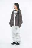 Mild sleeve wamer over knit hood zip-up
