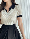 Rael Cable Color Matching Open Collar Knit