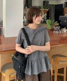 Elg Summer Frill Stripe Short Sleeve Tee
