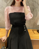 Niaki see-through color matching three quarter length blouse