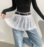 Layered See-Through Frill Banding Skirt