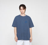 Small Drawing Smile Pigment Short Sleeve T-shirt Blue Logo