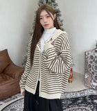 Fedon Stripe Warmer Knit Hood Zip-up
