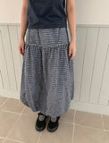 Lehiji Banding Check Balloon Long Skirt