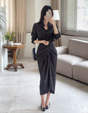 Rislow Collar Shirt Wrap Dress