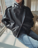 Zadon High-Neck Overs Fit Leather Jacket