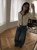 Yoshi Color Matching V-Neck Knit Cardigan