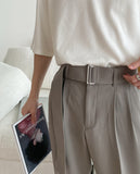 Two-Tuck Belted Wide Pants