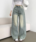 Cut V-Line Washing Vintage Wide Balloon Denim Pants