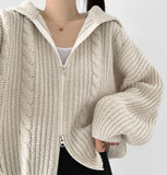 Cable Lulu Two-Way Loose Fit Knit Zip-Up