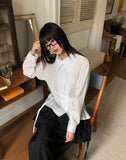 Mirun Belt High-Neck Overfit Long-Sleeve Shirt