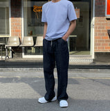 Summer one tuck wide denim pants