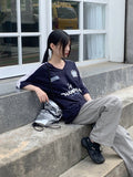 Leaguer Uniform Coloring Scheme Sporty V-neck Boxy Short Sleeve T-shirt