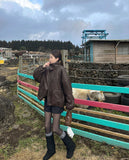 Classic loose fit string full lining high neck leather mustang