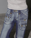 Faro Y2K Mini Double Pocket Washing Denim Bootcut Pants