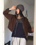 Nuen Suede Slit String Zip-Up Jacket