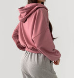Two-Way Zipper Balloon Crop Hood Zip-Up