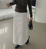 Solid Cotton H-Line Back Slit Long Skirt