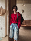 Bone linen V-neck knit