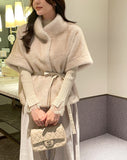 Meryl Eco Fur Mink Short Sleeve Cape Jacket (Belt Set)
