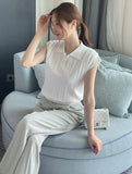 Bico Ribbed Collar Cap Sleeve Knit