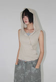 DIAGONAL BUTTON HOODED TOP