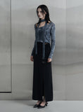 [mnem] deep slit buckle long skirt