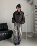 Grayish Vintage Damaged Denim Pants