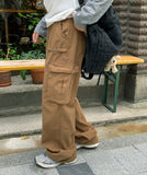 Sren Pintuck Cotton Cargo Wide Pants