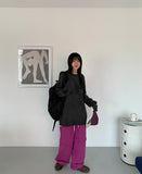Lipas Zipper Slit Banding Wide Pants