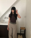 Poson Color Matching Shirring Short Sleeve T-shirt