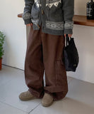 Bertella Washing Brushed Cargo Balloon Wide Pants