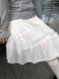 Ribbon Frill Tiered Banding Midi Skirt