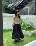 Achu Dot Shirring Tiered Lace Frill Long Skirt