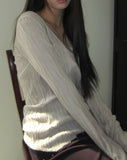 Ruden Pleated Print U-Neck Long Sleeve T-Shirt
