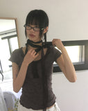 [Scarf set] Srin lace button short sleeve t-shirt