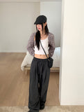 Clip string banding pin tuck long wide slacks