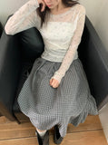 Zaina Tencel U-Neck See-through Flower Layered Long Sleeve Tee