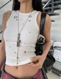 Star Stud Eyelet Crop Top (with cup)