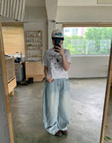 [unisex] Kirn side folding washed light blue balloon wide denim pants