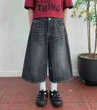 [Unisex] Dern Stripe Washing Denim Bermuda Pants