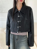 [MADE] Lawson wide collar slim crop crack leather jacket