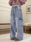 Turbine Strap Cargo Pocket Washing Denim Long Wide Pants