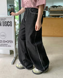 Teniki Stitch Raw Wide Denim Pants