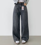 Bonding Brushed Wide Fit Banding Denim Pants
