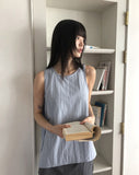 Romu Nylon Unbalanced Strap Ribbon Sleeveless Blouse