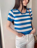 Heinley U-neck Stripe Short Sleeve Knit